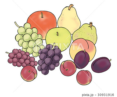 果物 フルーツ かご盛り 盛り合わせのイラスト素材