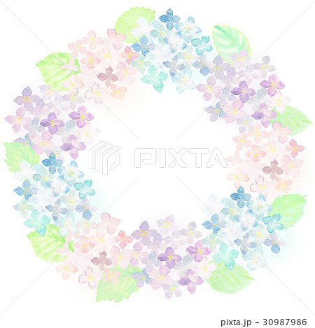 花柄 紫陽花 枠 水彩のイラスト素材