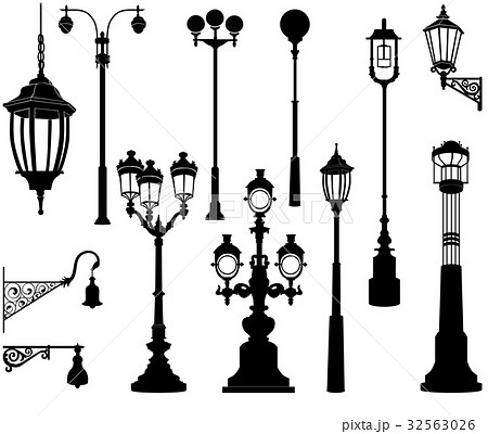 Street Lamp Set Streetlignt City Silhouette のイラスト素材