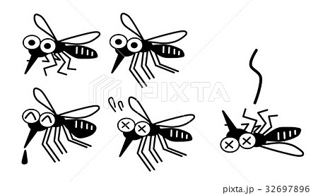 蚊の表情セット 白黒バージョンのイラスト素材