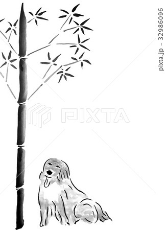 水墨画 墨絵 犬 筆イラストのイラスト素材