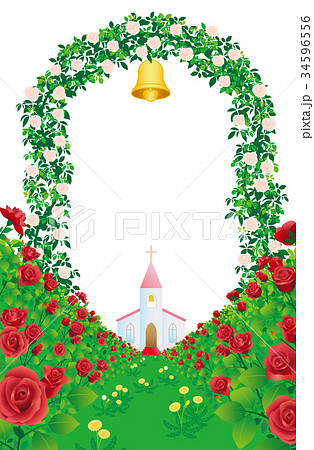 小道 薔薇園 薔薇 たんぽぽのイラスト素材