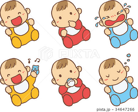 赤ちゃん 哺乳瓶 男の子 笑顔のイラスト素材