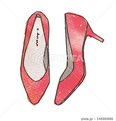 水彩 赤 靴 パンプスのイラスト素材