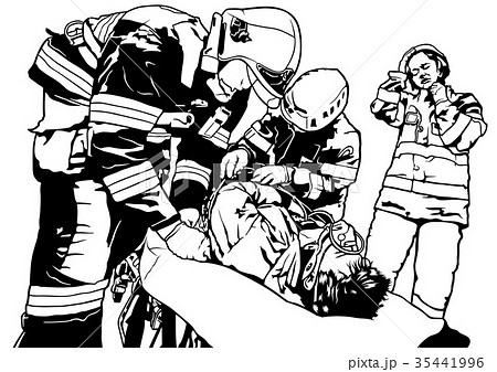 ベクトル レスキュー隊 消防士 ストレッチャーのイラスト素材