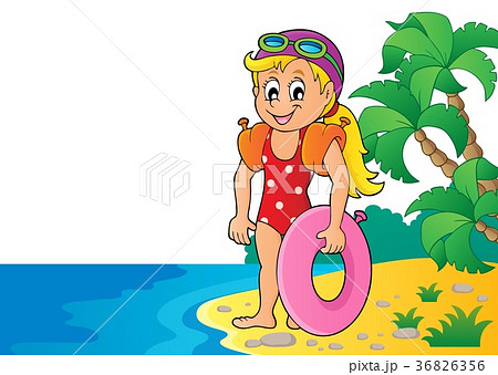 スイマー 泳ぐ 少女 うきわのイラスト素材