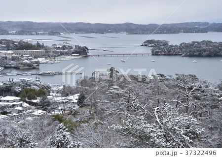 雪 松島 冬 観光船の写真素材