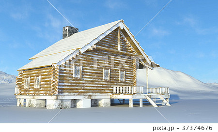 山小屋 山荘 雪山 雪のイラスト素材