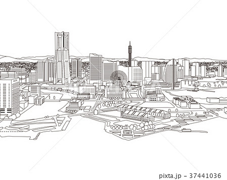 横浜 みなとみらい みなとみらい21 都市風景のイラスト素材