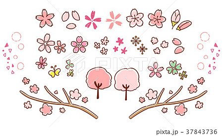 桜 春 セット 花のイラスト素材 Pixta