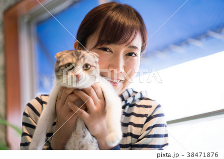 猫 ネコ 抱っこ 抱くの写真素材