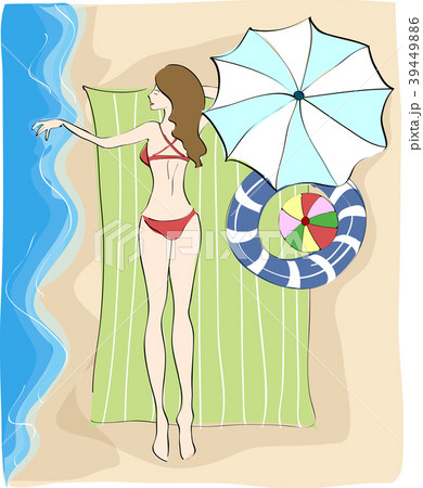 ビーチ パラソル 女性 女のイラスト素材