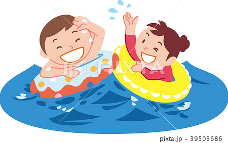 浮き輪 海水浴 夏休み 子供のイラスト素材