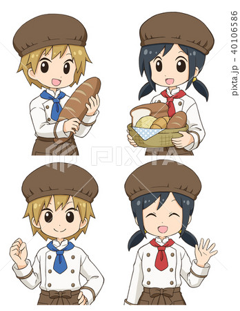 パン屋さん 女 働く パンのイラスト素材