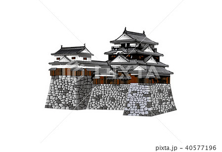 風景画/城の夕焼け「松山城の石垣」愛媛県 油絵SM 木製フレーム付き 秋の松山城[25053008766]の写真・イラスト素材｜アマナイメージズ