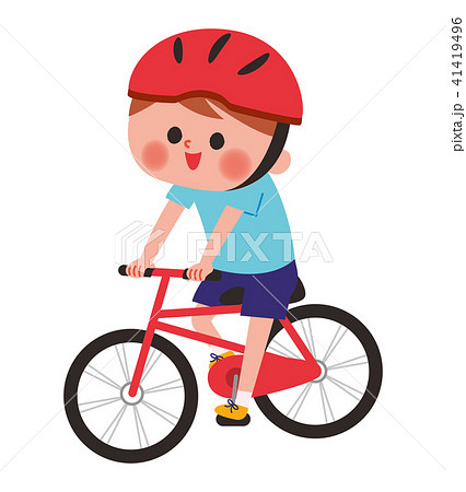 子供 小学生 自転車 ヘルメットのイラスト素材