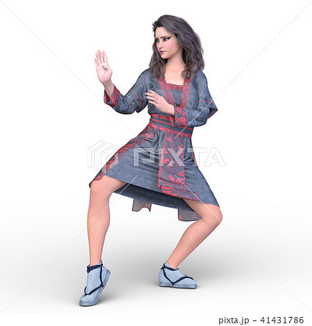 衣装 女性 カンフー ポーズの写真素材