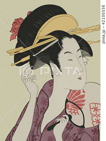 浮世絵 美人画 女性 日本画のイラスト素材