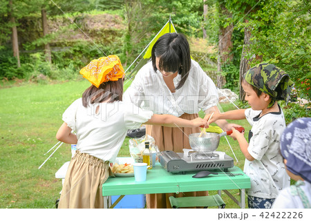 自然 緑 キャンプ カレーの写真素材