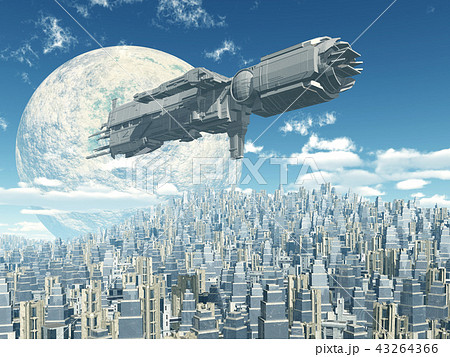50万円です。ふぅ神様の宇宙未来都市ワープ 宇宙船 ファンタジー 未来都市 SFの写真素材 - PIXTA