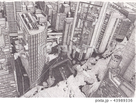 都市 都会 風景 ペン画のイラスト素材 - PIXTA