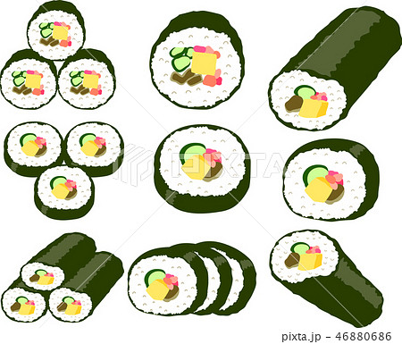 恵方巻き 海苔巻き 節分 豆まき 日本食 2月 イラスト セットのイラスト素材