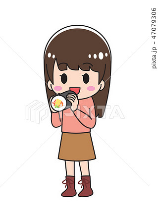 巻き寿司 恵方巻 食べる 女の子のイラスト素材