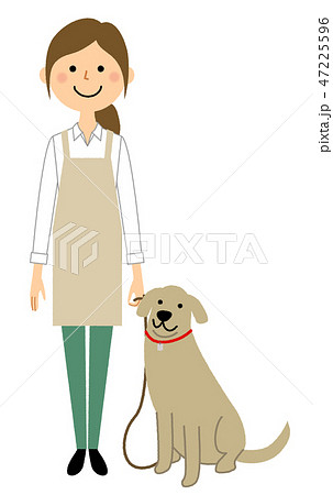 なでる 犬 女性 イラストのイラスト素材