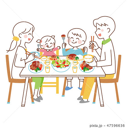 家族 食卓 食事 夕飯のイラスト素材