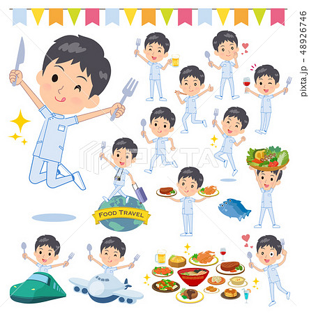 ベクター 男性 看護師 食事のイラスト素材