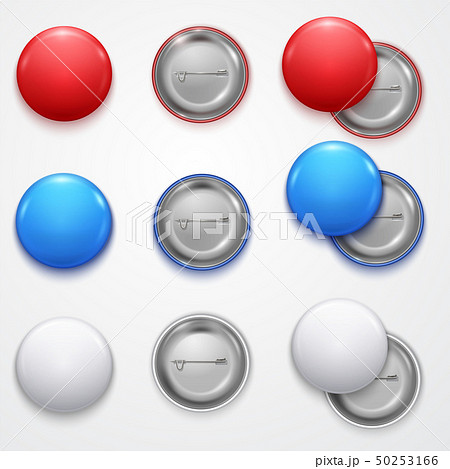 Button pin badge. White blank badge mockup. Realistic vector 3d