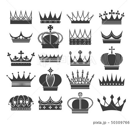 冠 王冠 モノクロ イラスト 白黒のイラスト素材
