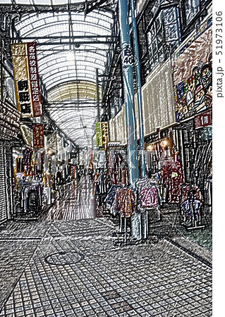 アーケード商店街のイラスト素材