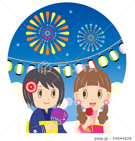女の子 浴衣 友達 夏のイラスト素材