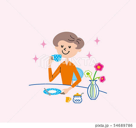 紅茶 ティータイム 女性 お茶のイラスト素材