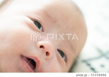子供 顔 赤ちゃん 生後2ヶ月の写真素材