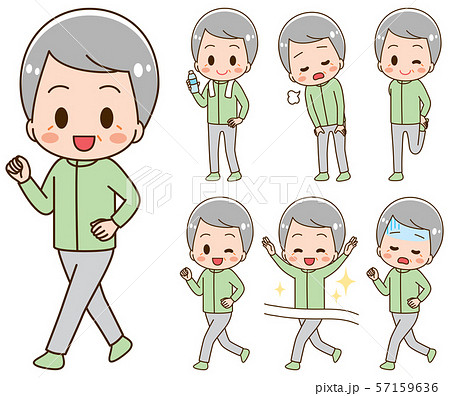 高齢者 タオル 体操 運動のイラスト素材