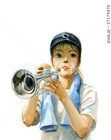 女の子 高校生 吹奏楽 楽器のイラスト素材