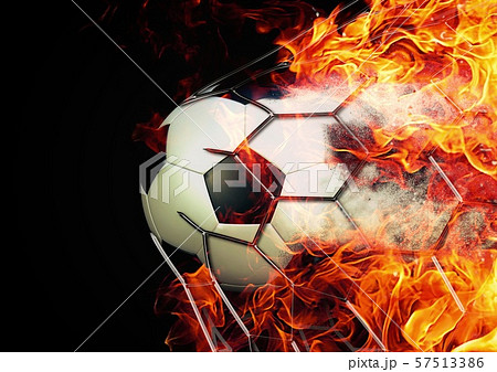 ボール サッカーボール 燃える 炎の写真素材