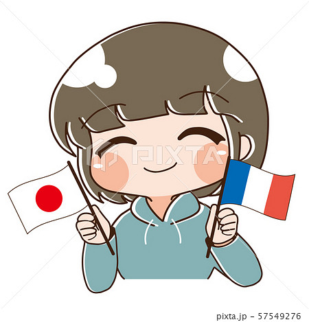 フランス 国旗 応援 女の子のイラスト素材