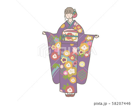 振袖 女の子 着物 和服のイラスト素材 振袖 女の子 着物 和服のイラスト素材