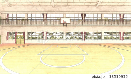 小学校 体育館 バスケットボール バスケの写真素材