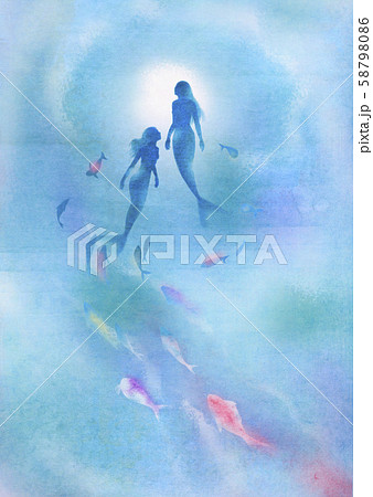 人魚姫のシルエットのイラスト素材 Pixta
