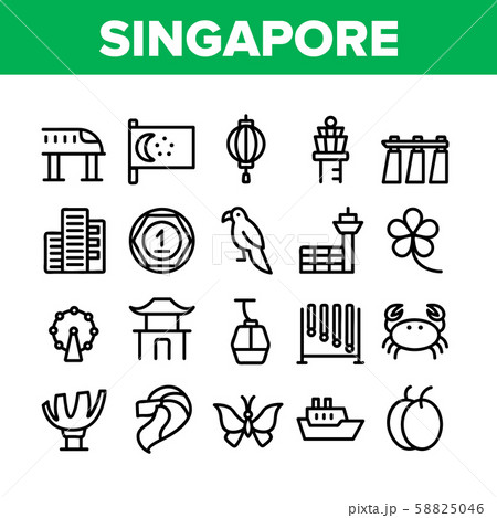 モノクロ 白黒 シンガポール アイコンのイラスト素材