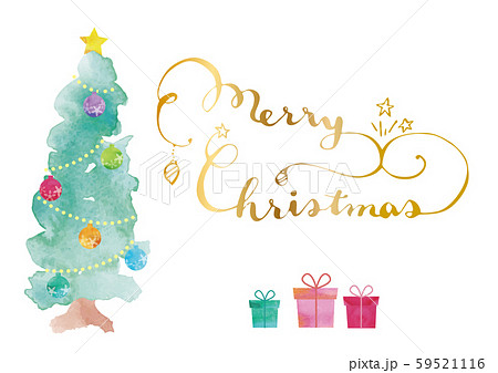 クリスマスツリー クリスマス 水彩画 クリスマスイメージの