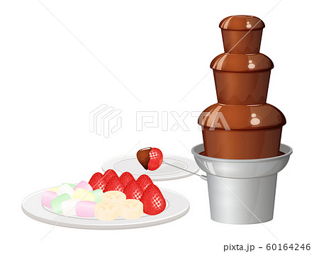 チョコフォンデュ チョコレートフォンデュ いちご イチゴのイラスト素材