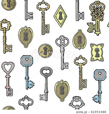 鍵穴 鍵 カギ アンティークの写真素材