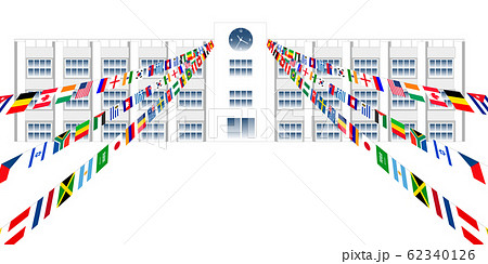 国旗 運動会 学校 校舎のイラスト素材