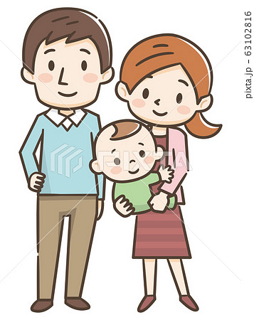 家族 親子 3人 全身のイラスト素材