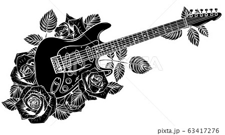 ギター 白黒のイラスト素材